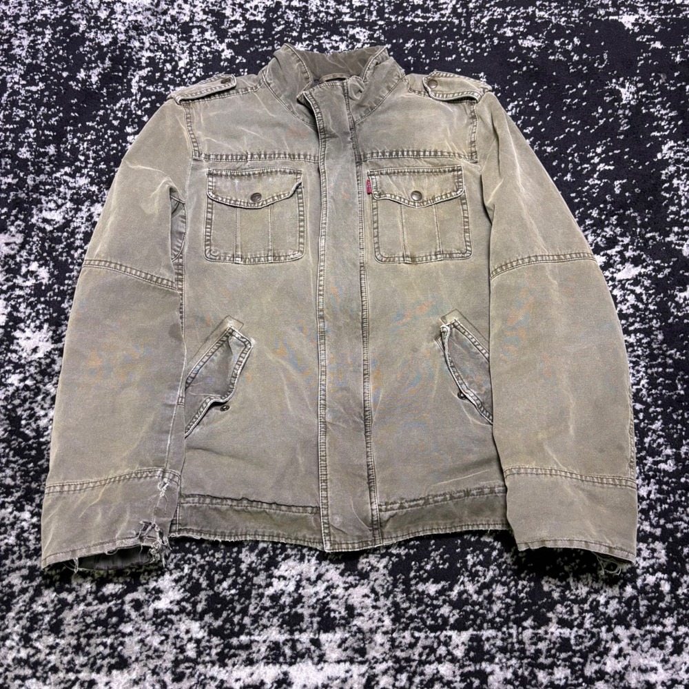 Levis Mens Sherpa Lined Field Jacket Olive Green Y2K Grunge Canvas Utility Coat